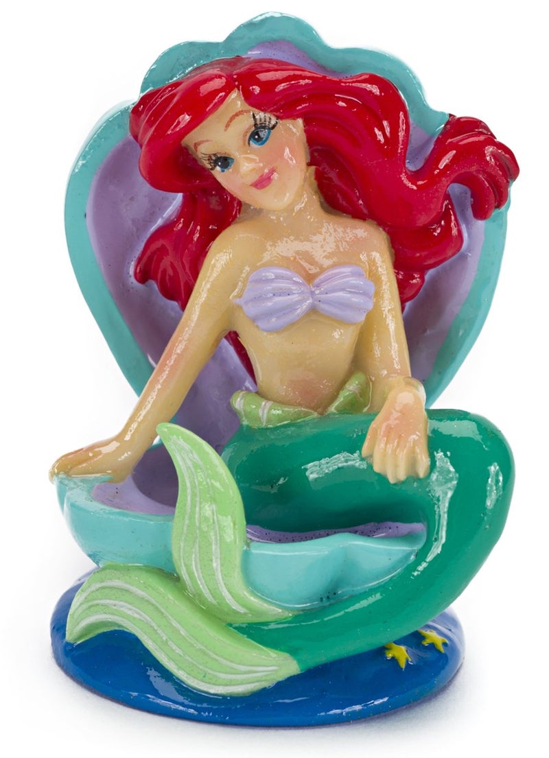 Penn Plax Penn-Plax Disney Ariel on Shell Throne, Aquarium Decoration - Durable, Mini Mermaid Ornament, Detailed Resin Figure for Betta Bowls, Small Fish Tanks or Nautical Displays, 2 Inches - Image 1